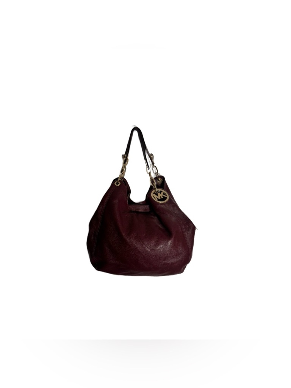 Michael Kors Fulton Hobo Bag Burgundy Pebbled Leather Tote Gold Shoulder Bag - Picture 2 of 7
